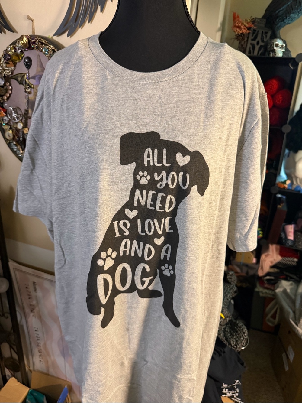 Bella Canvas Gray Dog Silhouette Tee with Love & Dog Graphic